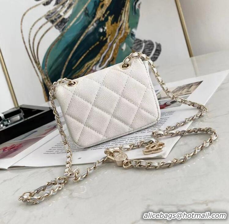 Super Quality Chanel Caviar Quilted Leather Mini Wallet On Chain AP8891 White