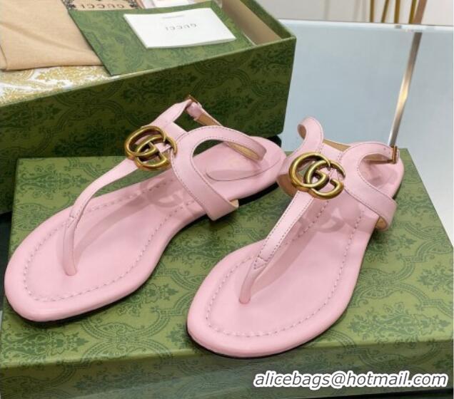 Fashion Luxury Gucci Leather Double G Flat Sandals Light Pink 711075