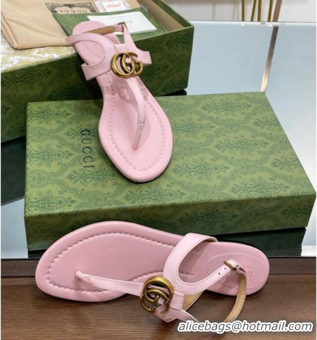 Fashion Luxury Gucci Leather Double G Flat Sandals Light Pink 711075