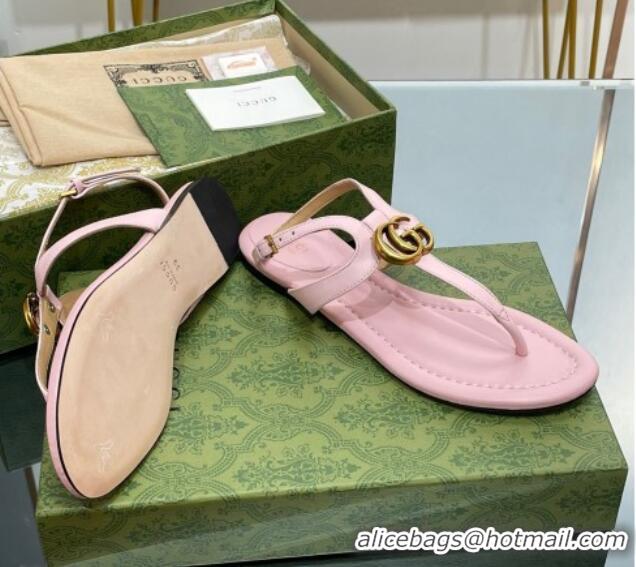 Fashion Luxury Gucci Leather Double G Flat Sandals Light Pink 711075