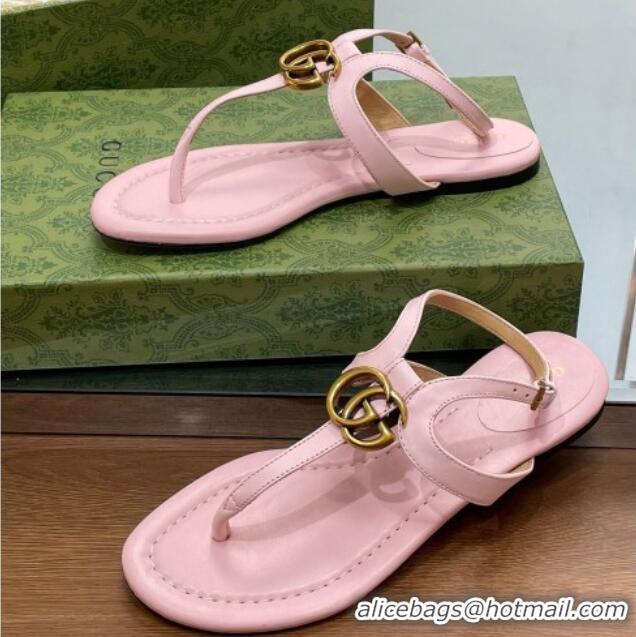 Fashion Luxury Gucci Leather Double G Flat Sandals Light Pink 711075