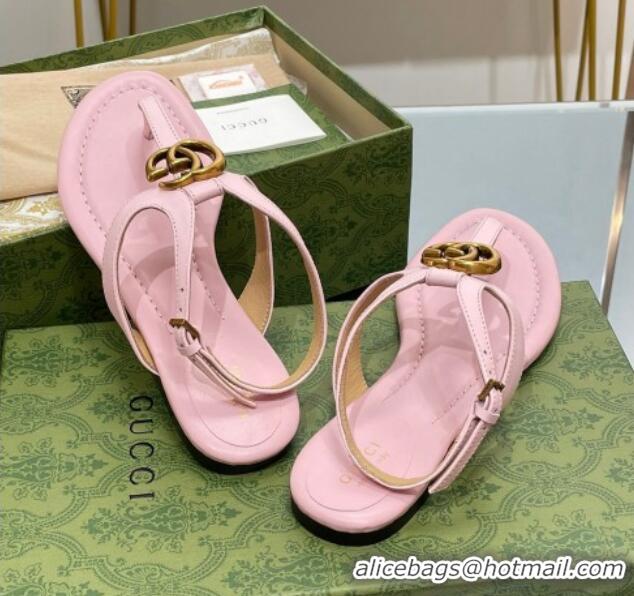 Fashion Luxury Gucci Leather Double G Flat Sandals Light Pink 711075