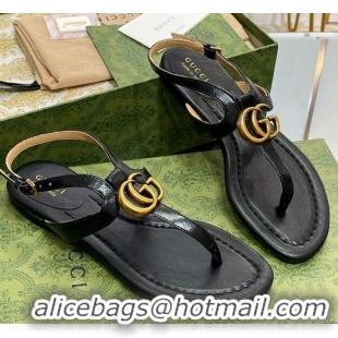 Sumptuous Gucci Leather Double G Flat Sandals Black 711076