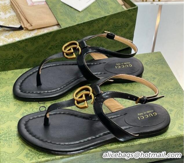 Sumptuous Gucci Leather Double G Flat Sandals Black 711076