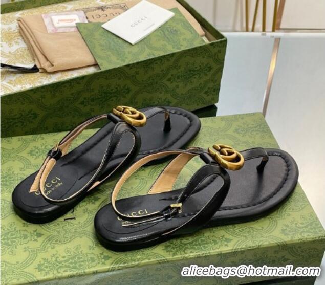 Sumptuous Gucci Leather Double G Flat Sandals Black 711076