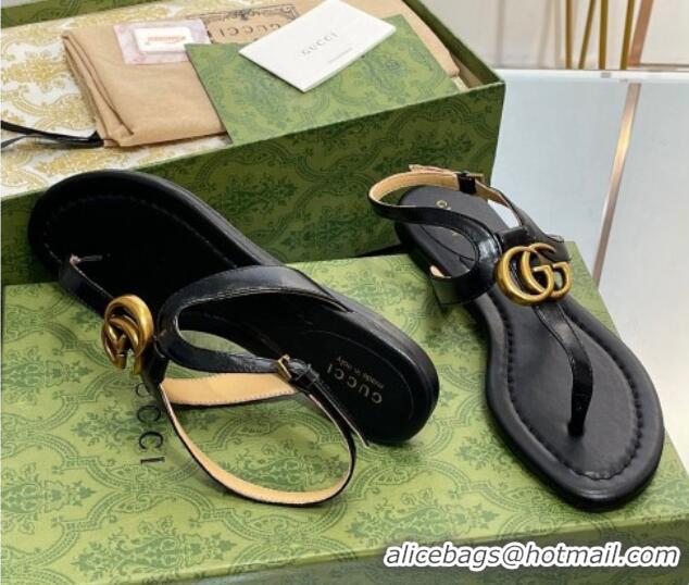 Sumptuous Gucci Leather Double G Flat Sandals Black 711076