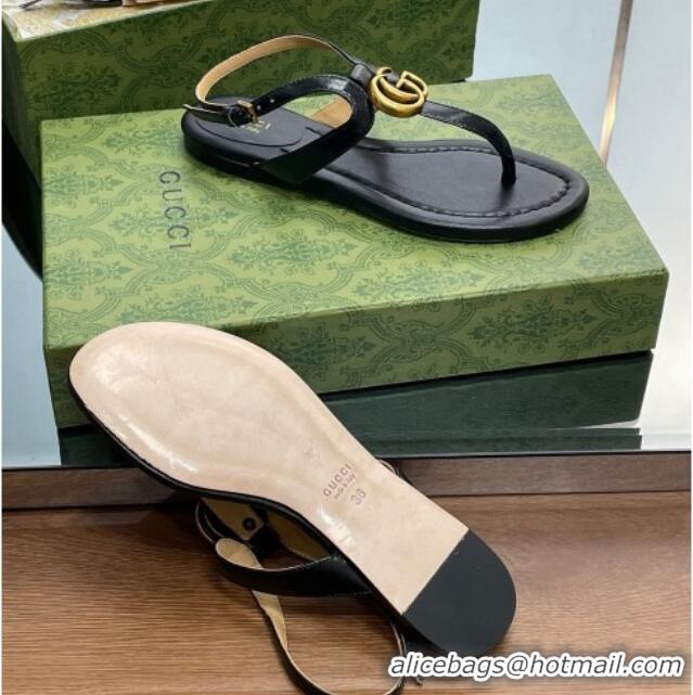 Sumptuous Gucci Leather Double G Flat Sandals Black 711076