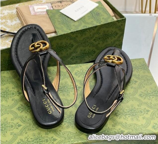 Sumptuous Gucci Leather Double G Flat Sandals Black 711076