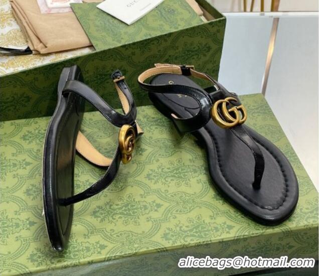 Sumptuous Gucci Leather Double G Flat Sandals Black 711076