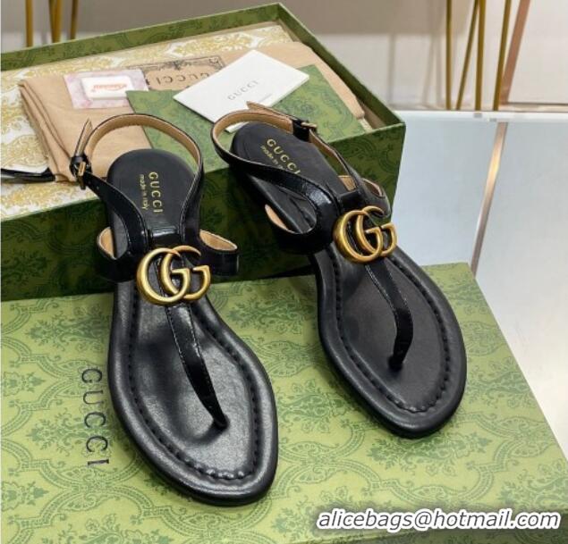 Sumptuous Gucci Leather Double G Flat Sandals Black 711076