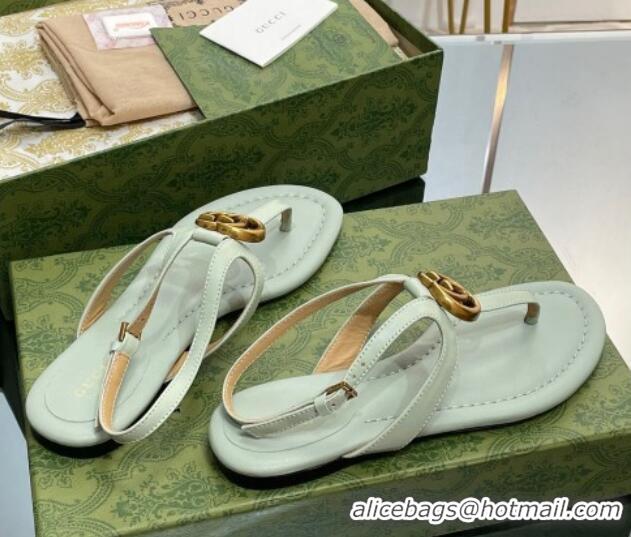 Top Grade Gucci Leather Double G Flat Sandals Light Green 711077