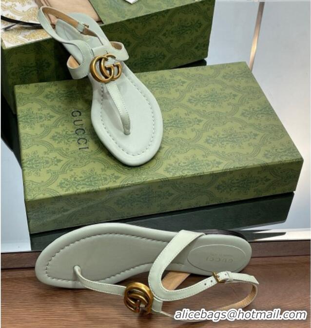 Top Grade Gucci Leather Double G Flat Sandals Light Green 711077