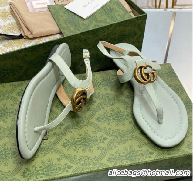 Top Grade Gucci Leather Double G Flat Sandals Light Green 711077