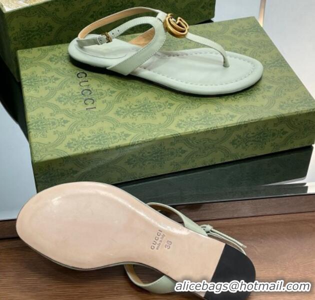 Top Grade Gucci Leather Double G Flat Sandals Light Green 711077