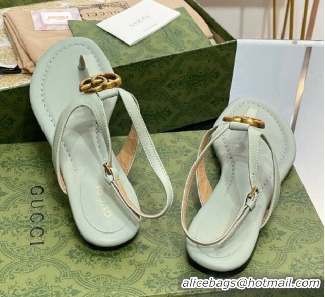 Top Grade Gucci Leather Double G Flat Sandals Light Green 711077