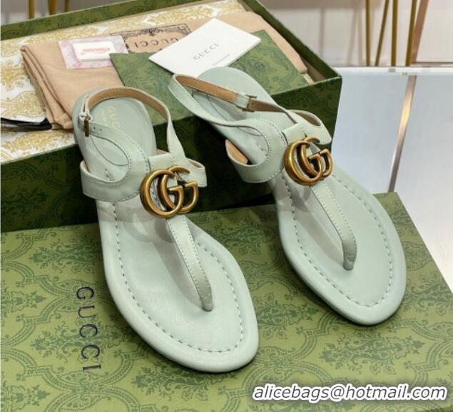 Top Grade Gucci Leather Double G Flat Sandals Light Green 711077