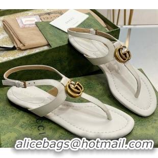 Durable Gucci Leather Double G Flat Sandals White 711078