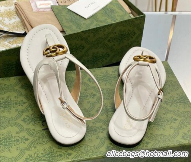 Durable Gucci Leather Double G Flat Sandals White 711078