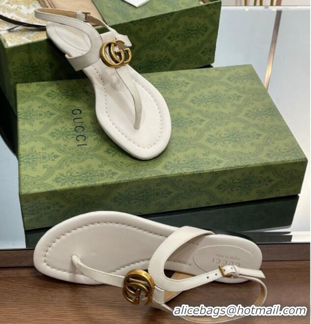 Durable Gucci Leather Double G Flat Sandals White 711078