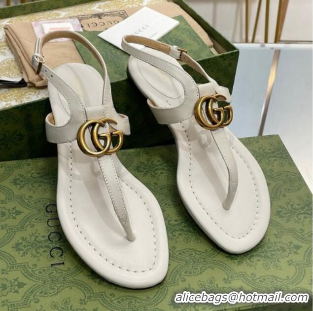 Durable Gucci Leather Double G Flat Sandals White 711078