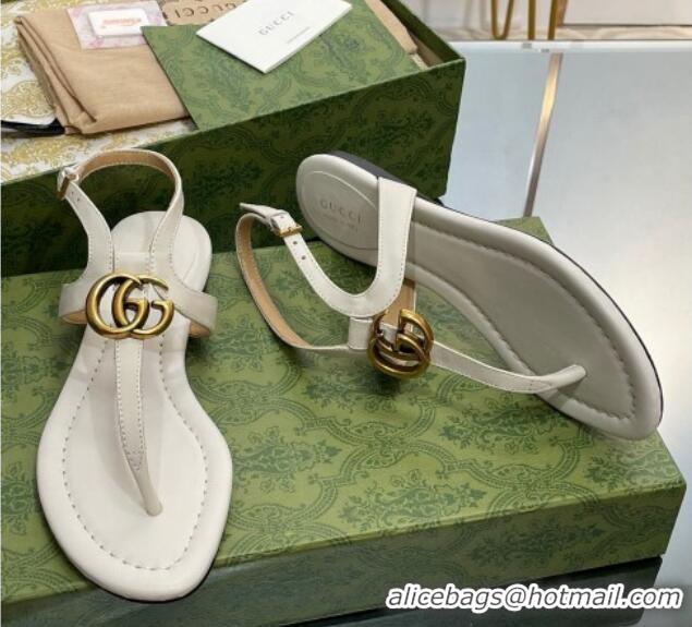 Durable Gucci Leather Double G Flat Sandals White 711078