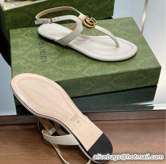 Durable Gucci Leather Double G Flat Sandals White 711078