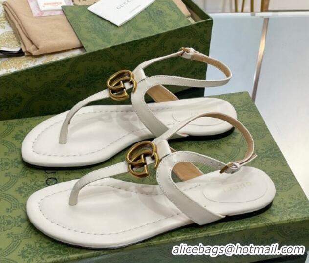 Durable Gucci Leather Double G Flat Sandals White 711078