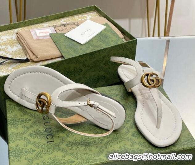 Durable Gucci Leather Double G Flat Sandals White 711078