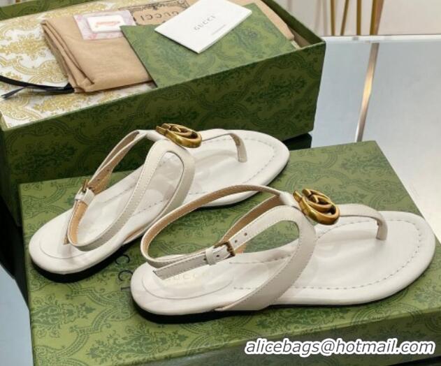 Durable Gucci Leather Double G Flat Sandals White 711078