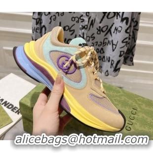 Good Quality Gucci Run Trainer Sneakers in Mesh and Leather with Interlocking G Yellow 711079