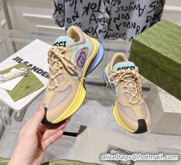 Good Quality Gucci Run Trainer Sneakers in Mesh and Leather with Interlocking G Yellow 711079