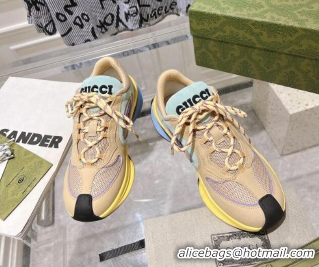 Good Quality Gucci Run Trainer Sneakers in Mesh and Leather with Interlocking G Yellow 711079