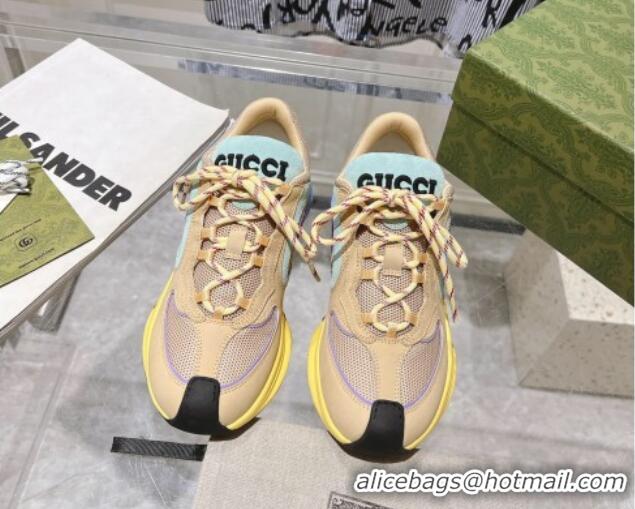 Good Quality Gucci Run Trainer Sneakers in Mesh and Leather with Interlocking G Yellow 711079