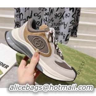 Grade Quality Gucci Run Trainer Sneakers in Mesh and Leather with Interlocking G Grey 711080