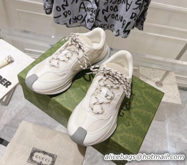 Top Grade Gucci Run Trainer Sneakers in Mesh and Leather with Interlocking G White 711081