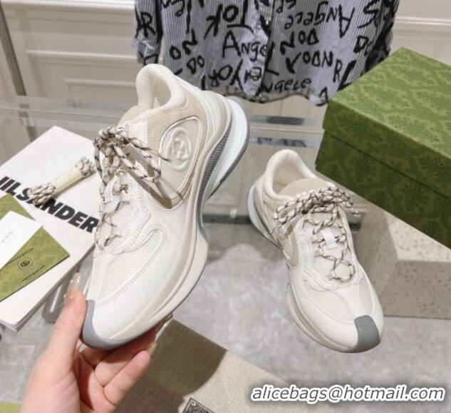 Top Grade Gucci Run Trainer Sneakers in Mesh and Leather with Interlocking G White 711081