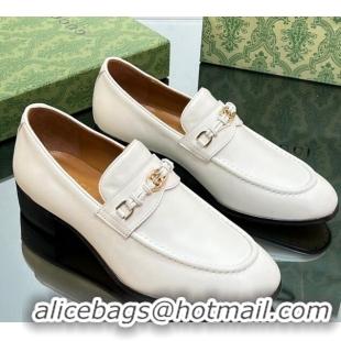 Most Popular Gucci Leather Loafers 3cm with Interlocking G White 711082