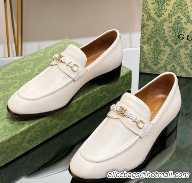 Most Popular Gucci Leather Loafers 3cm with Interlocking G White 711082