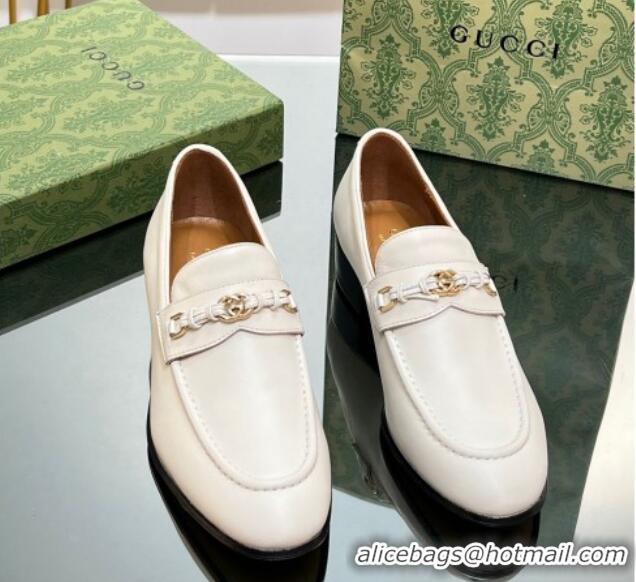 Most Popular Gucci Leather Loafers 3cm with Interlocking G White 711082