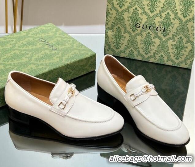 Most Popular Gucci Leather Loafers 3cm with Interlocking G White 711082