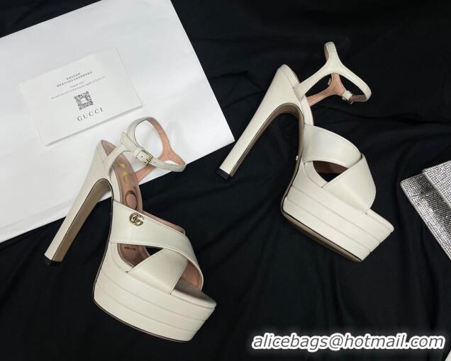 Best Price Gucci Leather High Heel Platform Sandals 14cm with GG White 711084