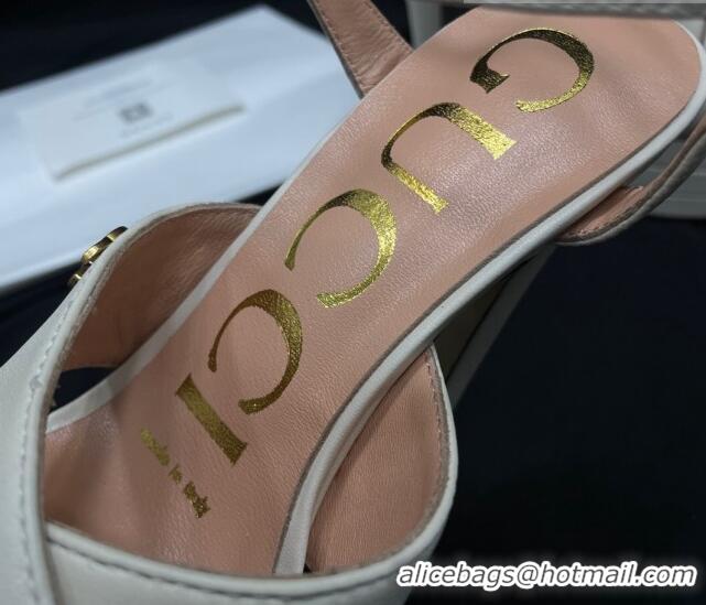 Best Price Gucci Leather High Heel Platform Sandals 14cm with GG White 711084