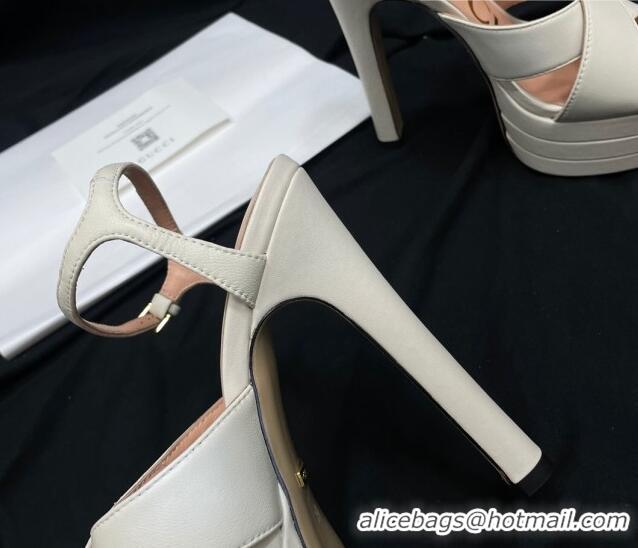 Best Price Gucci Leather High Heel Platform Sandals 14cm with GG White 711084