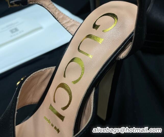 Cheapest Gucci Leather High Heel Platform Sandals 14cm with GG Black 711085