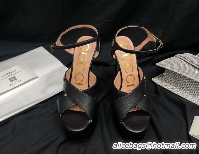 Cheapest Gucci Leather High Heel Platform Sandals 14cm with GG Black 711085