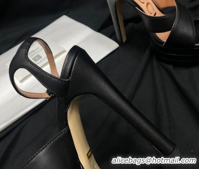 Cheapest Gucci Leather High Heel Platform Sandals 14cm with GG Black 711085