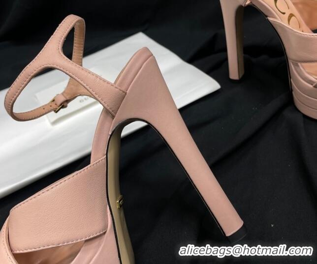 Unique Style Gucci Leather High Heel Platform Sandals 14cm with GG Light Pink 711086