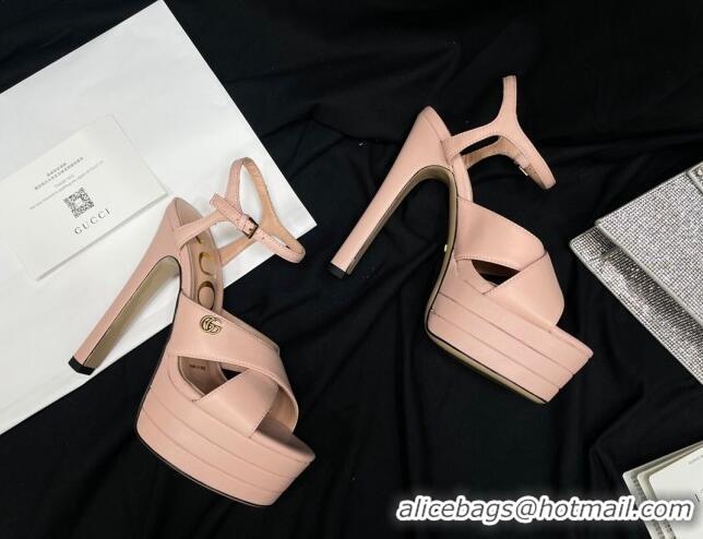 Unique Style Gucci Leather High Heel Platform Sandals 14cm with GG Light Pink 711086