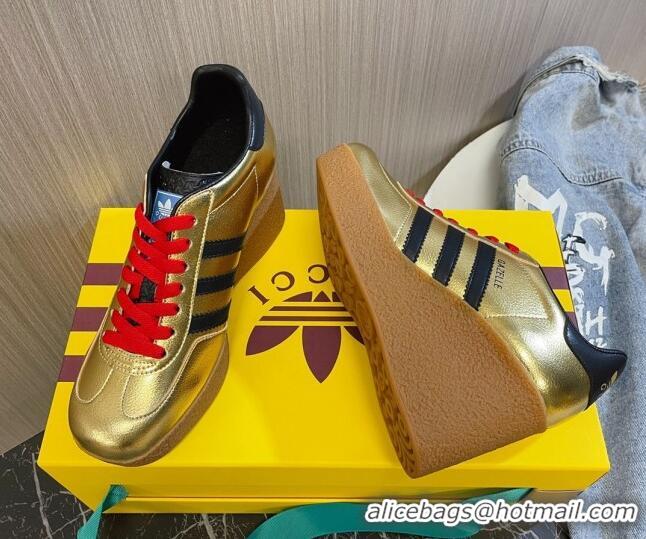 Best Product adidas x Gucci Wedge Platform Sneakers 9cm in Gold Leather 718101