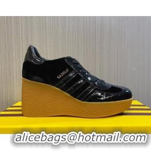 Pretty Style adidas x Gucci Wedge Platform Sneakers 9cm in Black Patent Leather 0718102